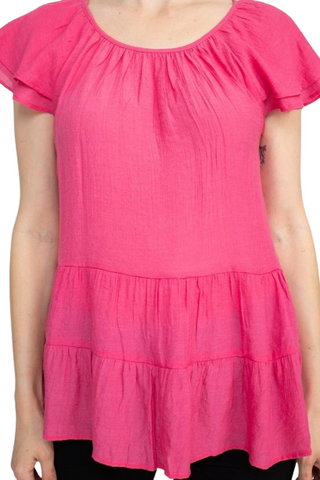 Counterparts Scoop Neck Cap Sleeve Ruched Rayon Top - By Baano