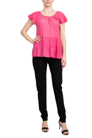 Counterparts Scoop Neck Cap Sleeve Ruched Rayon Top - By Baano