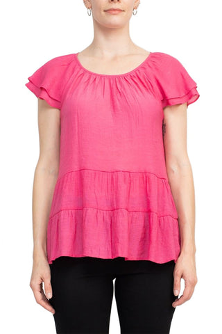 Counterparts Scoop Neck Cap Sleeve Ruched Rayon Top - By Baano