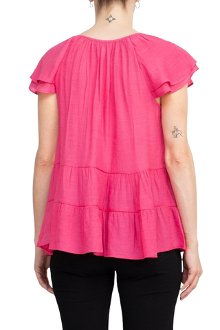 Counterparts Scoop Neck Cap Sleeve Ruched Rayon Top - By Baano