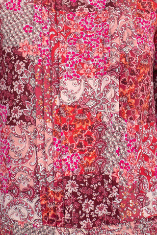 Counterparts Crew Neck Long Sleeve Elastic Cuff Pleated Front Multi Print Crepe Top - Glamourous Grace