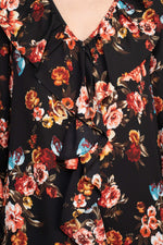 Counterparts Ruffled V - Neck Long Elastic Cuff Long Sleeve Multi Print Crepe Top - Glamourous Grace