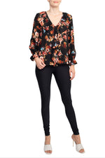 Counterparts Ruffled V - Neck Long Elastic Cuff Long Sleeve Multi Print Crepe Top - Glamourous Grace