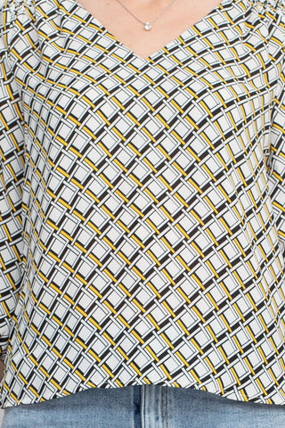 Counterparts V - Neck Elastic Shoulder Detail Elastic Cuff Multi Print Crepe Top - Glamourous Grace