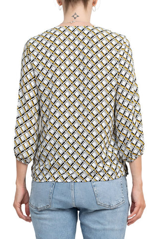Counterparts V - Neck Elastic Shoulder Detail Elastic Cuff Multi Print Crepe Top - Glamourous Grace