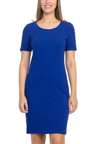 SL Fashion Scoop Neck Sheath Dress With Short Embellished Sleeves - By Baano