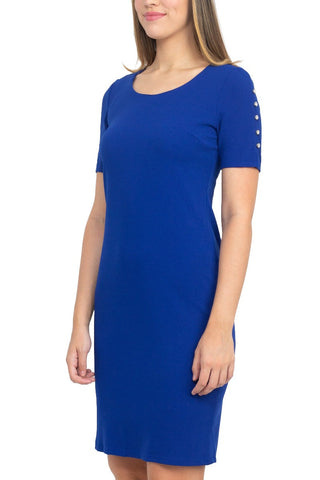 SL Fashion Scoop Neck Sheath Dress With Short Embellished Sleeves - By Baano