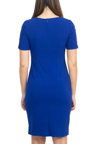 SL Fashion Scoop Neck Sheath Dress With Short Embellished Sleeves - By Baano