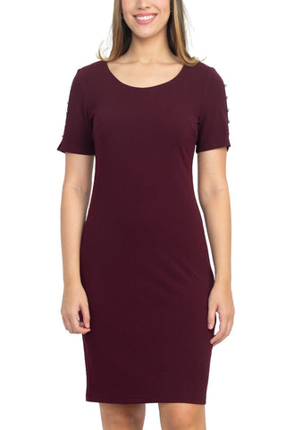 SL Fashion Scoop Neck Sheath Dress With Short Embellished Sleeves - By Baano