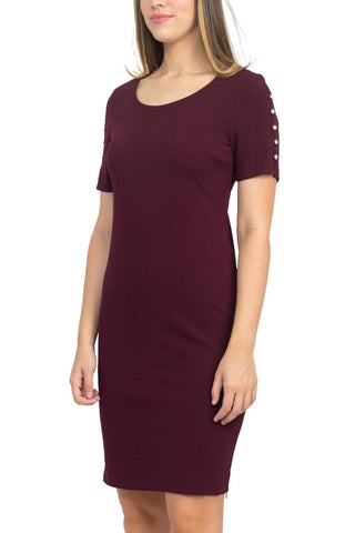 SL Fashion Scoop Neck Sheath Dress With Short Embellished Sleeves - By Baano