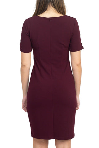 SL Fashion Scoop Neck Sheath Dress With Short Embellished Sleeves - By Baano