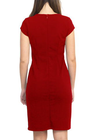 SL Fashion Cutout Crew Neck Cap Sleeve Sheath Zipper Back lace Panel Crepe Dress - By Baano