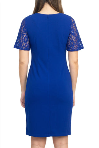 SL Fashion Crew Neck Short Sleeve Solid Sheath with Embroidered Yoke Jersey Dress - By Baano