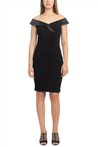 SL Fashion Off Shoulder Sleeveless Bodycon Zipper Back Ruched Bodice Detail Jersey Dress - By Baano