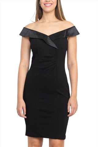 SL Fashion Off Shoulder Sleeveless Bodycon Zipper Back Ruched Bodice Detail Jersey Dress - By Baano