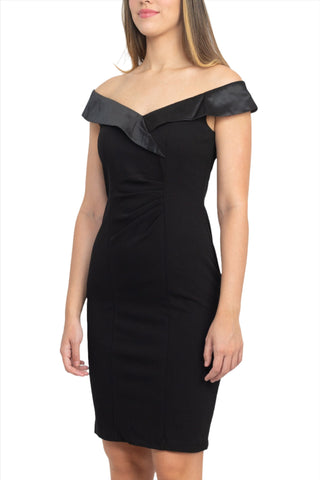 SL Fashion Off Shoulder Sleeveless Bodycon Zipper Back Ruched Bodice Detail Jersey Dress - By Baano