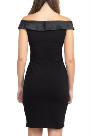 SL Fashion Off Shoulder Sleeveless Bodycon Zipper Back Ruched Bodice Detail Jersey Dress - By Baano