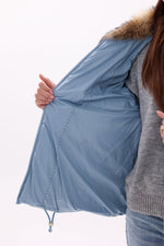 Genuine Fur Trim Down Fill Coat in Blue