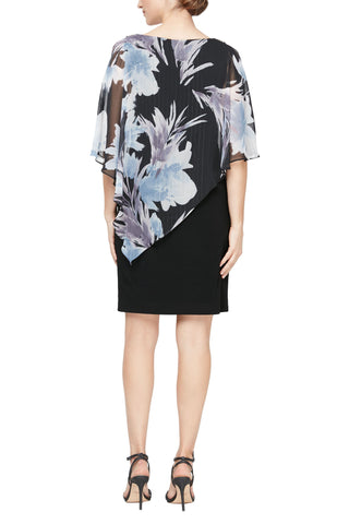 SL Fashion Boat Neck Embellished Shoulder Asymmetrical Multi Print Chiffon Overlay Jersey Dress - By Baano