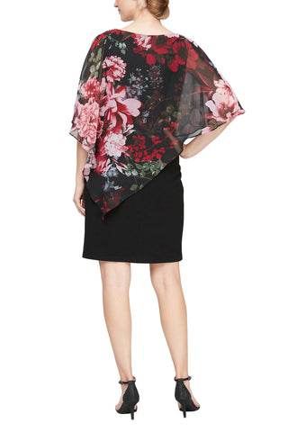 SL Fashion Boat Neck Embellished Shoulder Asymmetrical Multi Print Chiffon Overlay Jersey Dress - By Baano