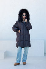 Dakota Genuine Fur Trim Down Fill Coat in Fig