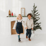 Boys Blue Plaid Cord Set, with Linen Shirt with Bow - By Baano