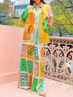 Colorful Print Shirt and Pants Two-Piece Set