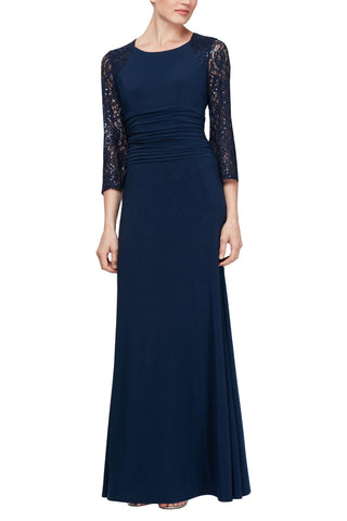 SL Fashion Boat Neck 3/4 Lace Sleeves Back Zipper Long Jersey Dress - Glamourous Grace