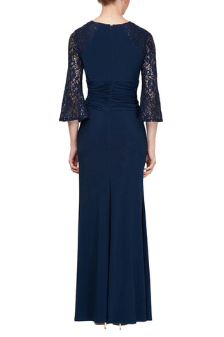 SL Fashion Boat Neck 3/4 Lace Sleeves Back Zipper Long Jersey Dress - Glamourous Grace