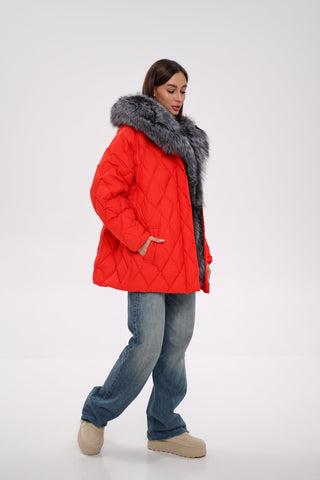 Genuine Silver Fox Down Fill Hooded Parka - By Baano
