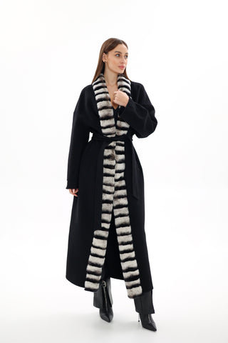 Genuine  French Orylag Fur Italian Cashmere Wool Coat