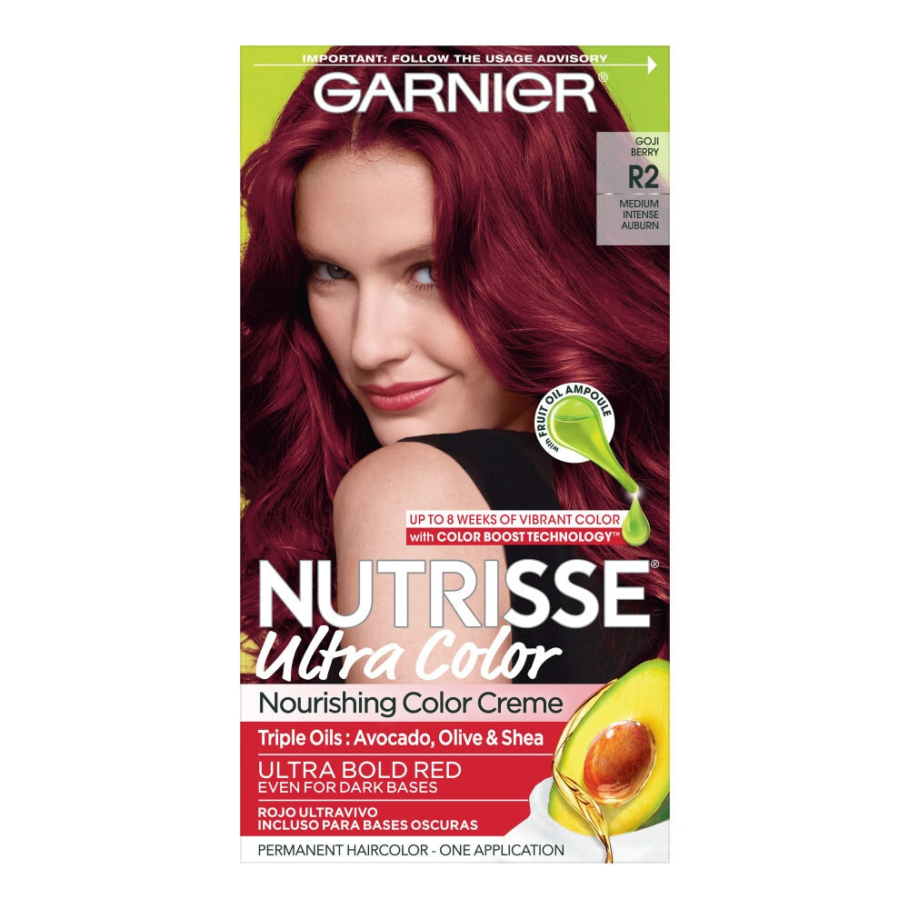 Nutrisse Garnier Ultra Color Nourishing Bold Permanent Hair Creme, R2 Medium Intense Auburn, 1 Kit