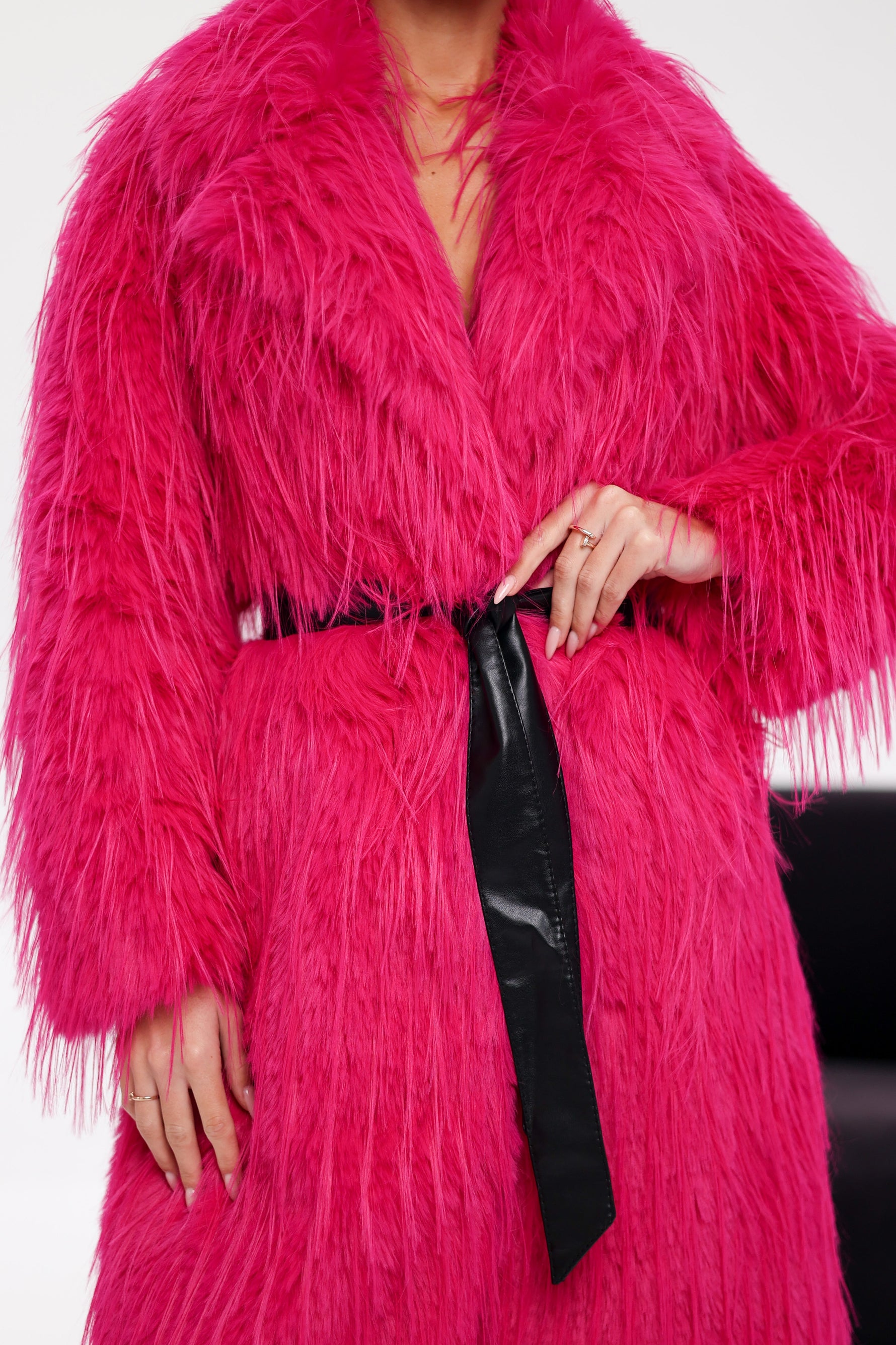 Faux Ostrich Effect Fur Coat