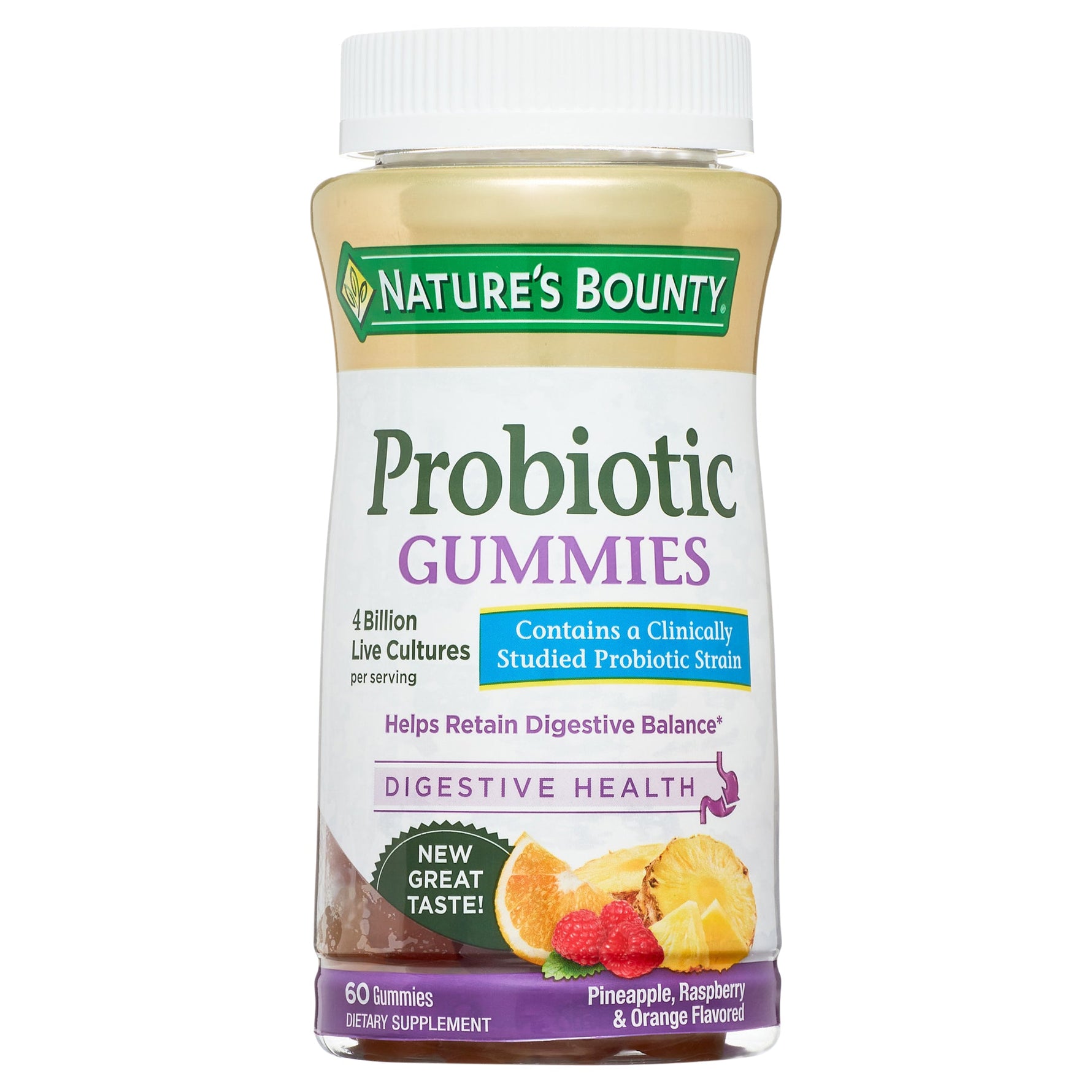Nature's Bounty Probiotic Gummies Digestive Health Pineapple, Raspberry & Orange Flavored