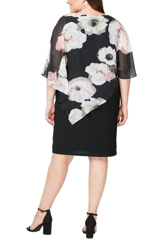 SL Fashion Boat Neck Embellished Shoulder Asymmetrical Multi Print Chiffon Overlay Jersey Dress - By Baano