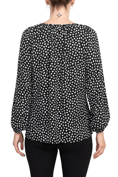 Counterparts Tie Neck Long Sleeve Printed Chiffon Mesh Top - Glamourous Grace