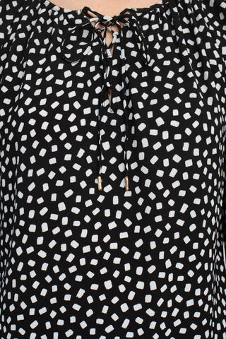 Counterparts Tie Neck Long Sleeve Printed Chiffon Mesh Top - Glamourous Grace