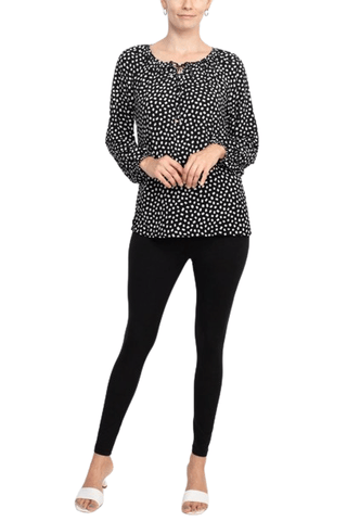 Counterparts Tie Neck Long Sleeve Printed Chiffon Mesh Top - Glamourous Grace