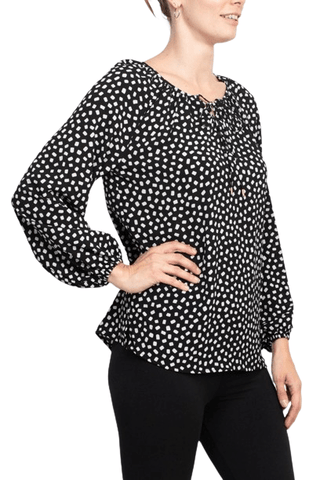 Counterparts Tie Neck Long Sleeve Printed Chiffon Mesh Top - Glamourous Grace