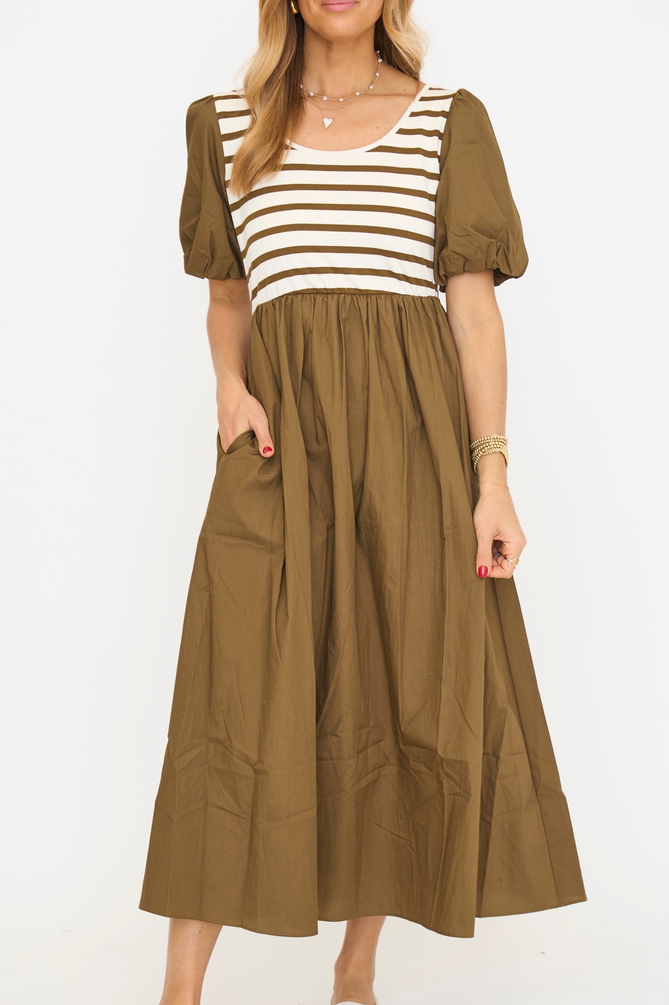 Balloon Sleeve Mixed Media Dress - By Baano