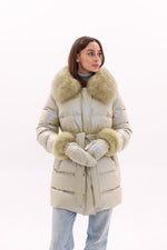 Genuine Fox Fur Down Coat with Fur Trim Mittens
