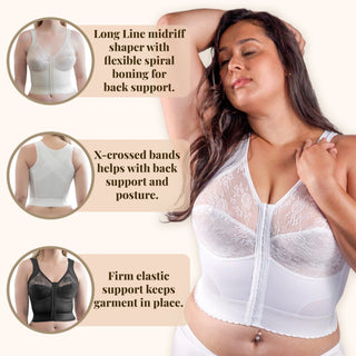 Style 9603 | Front Closure Back Support Long Line Bra - White Rago Shapewear