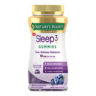Nature's Bounty Sleep3 10 Mg Melatonin Gummies, Drug-Free Blueberry
