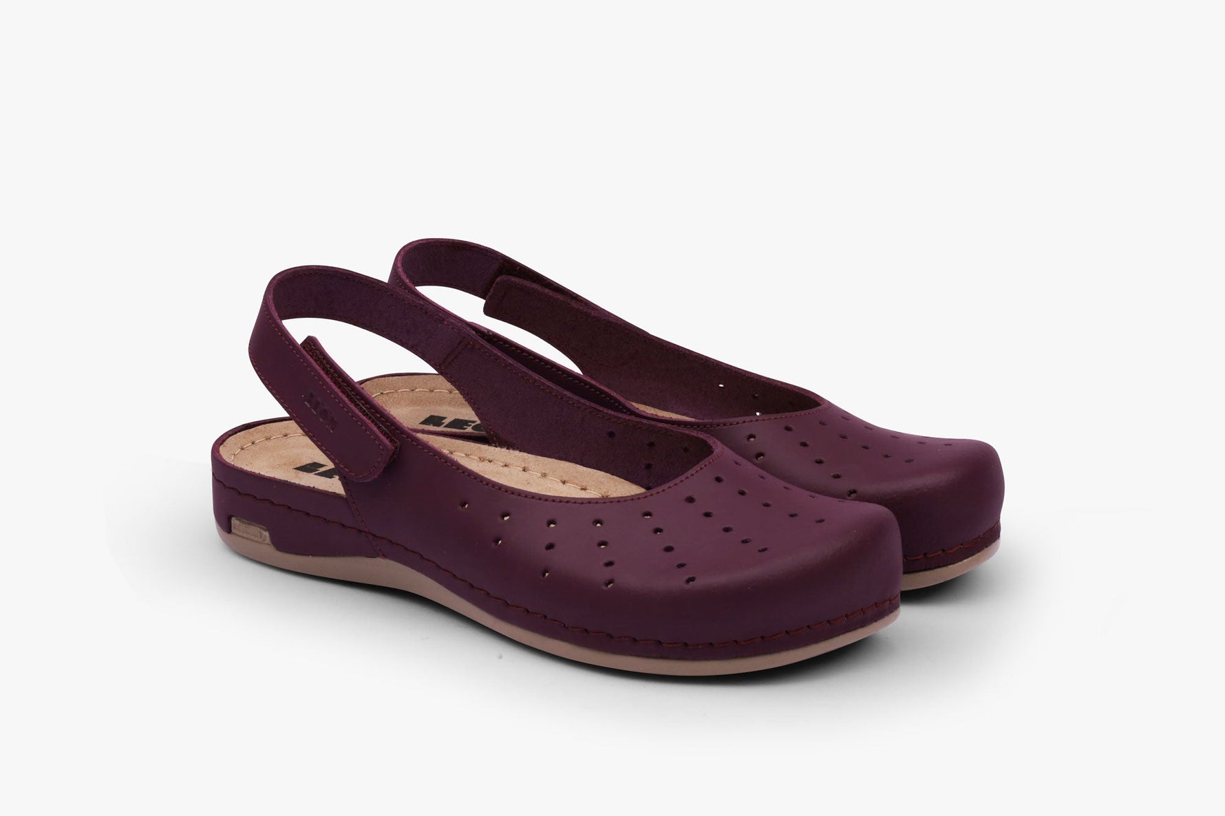 Nana by LEON- Women’s Leather Sandal- Open Heel and Velcro Ankle Strap