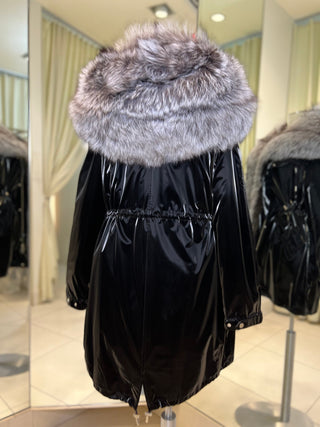 Genuine Silver Fox Fully Lined Hood Rabbit Insulated Parka - By Baano