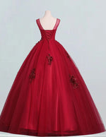 Burgundy Princess Tulle Ball Gown | Lace Applique Prom & Evening Dress