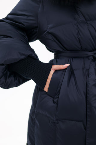 Genuine Fox Fur Trim Down Coat in Royal Blue - By Baano