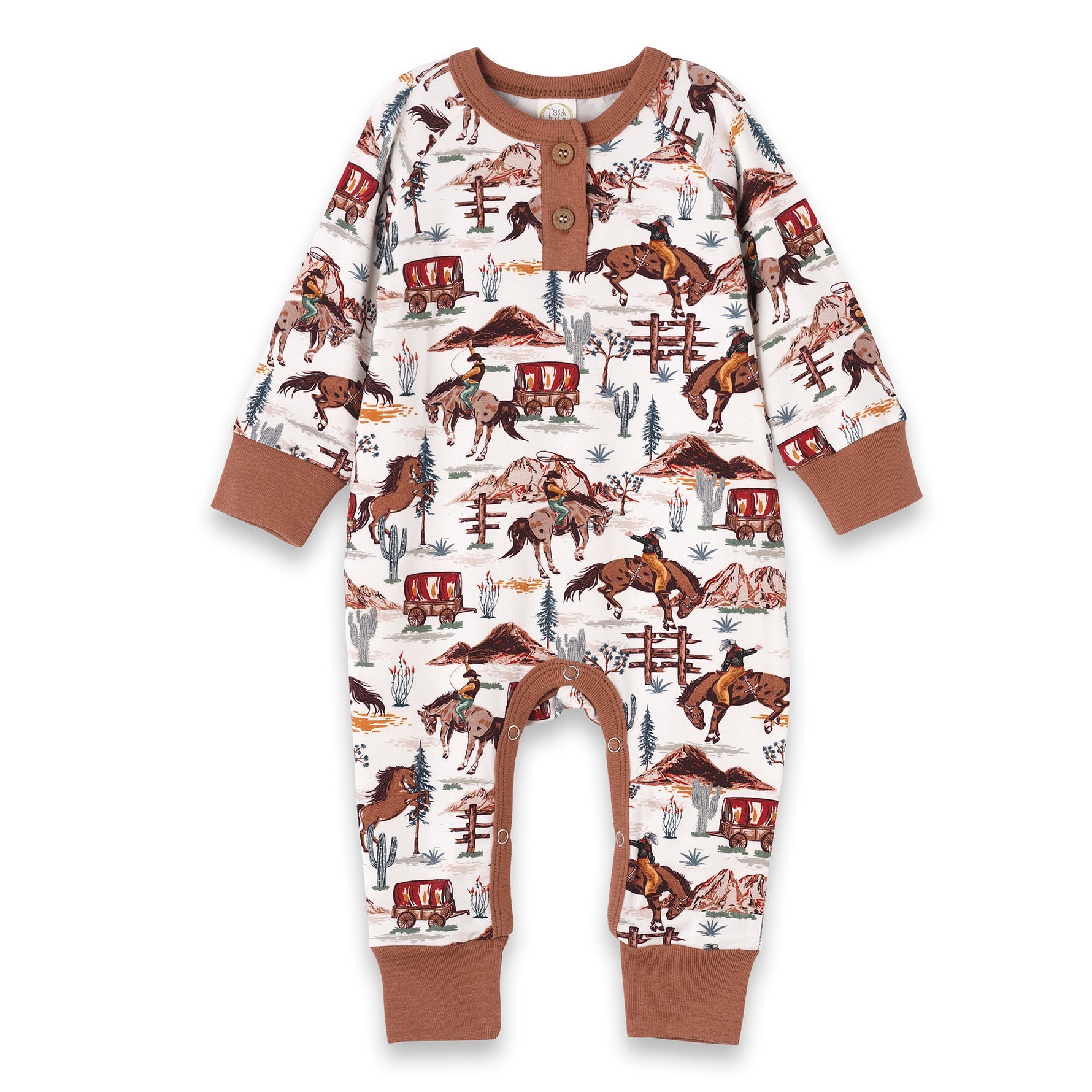 Cowboy Henley Romper - Bamboo Western Spirit Baby Boy - By Baano