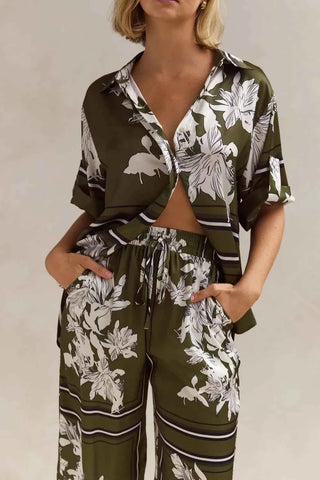 Printed Button Up Shirt and Pants Set - By Baano