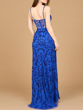 Beaded Corset Gown with Slit - By Baano
